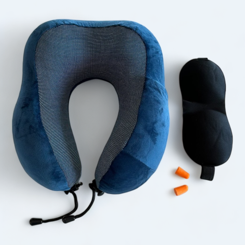 Ergonomisk Memory Foam Nakkepude i Blå Velour - Tilbud!