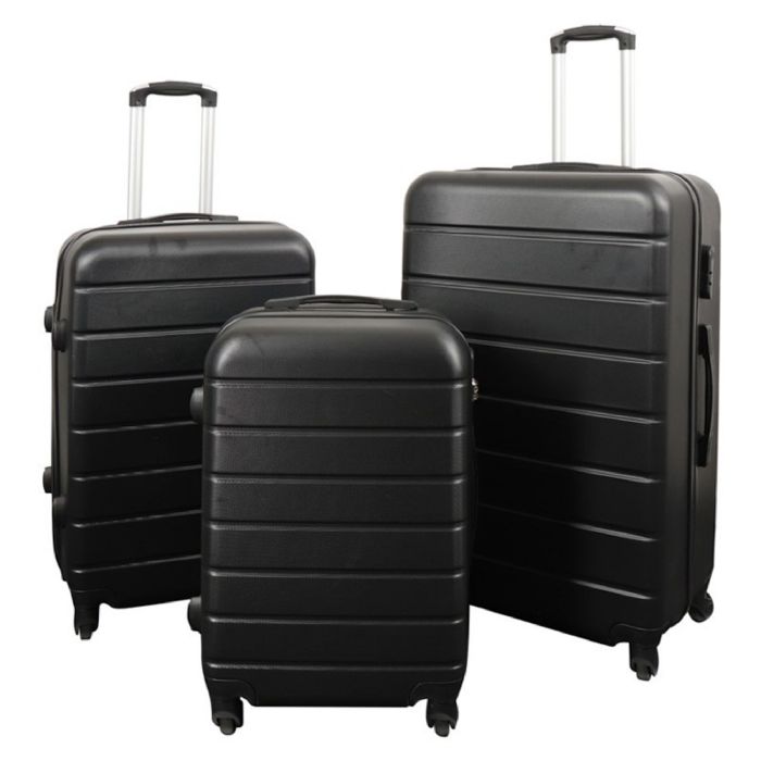 Eksklusivt 3-delt Kuffertsæt i Sort med Striber