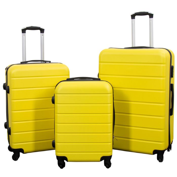Eksklusivt Kuffertsæt 3 Stk. - Gul med Striber - Letvægt